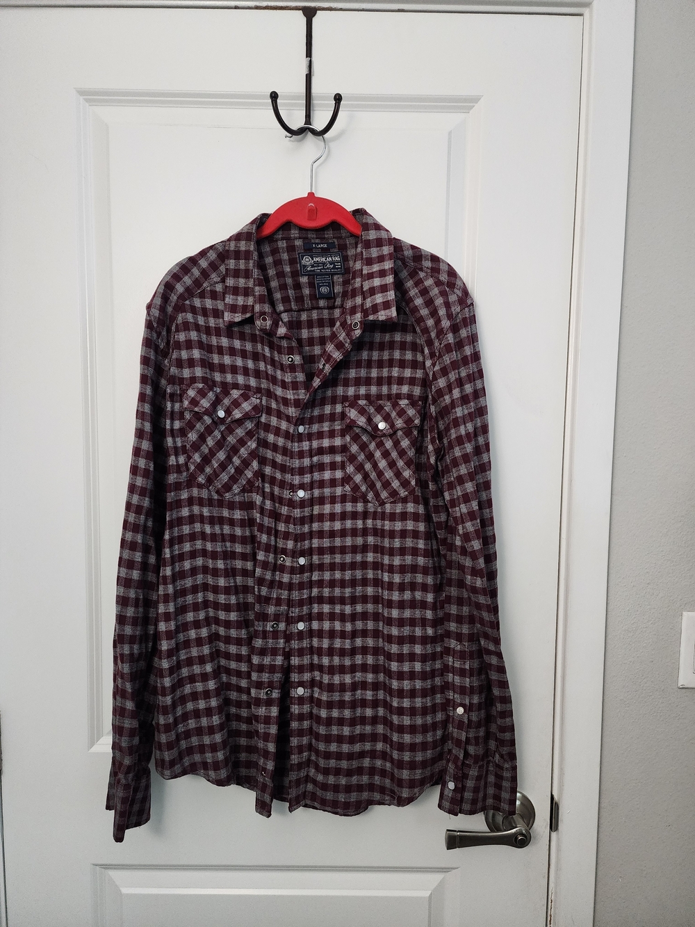 5/$30 American Rag Men's Burgundy  Plaid Button-Down Shirt